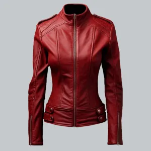 Women Red Leather Jacket