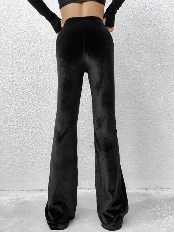 Women’s Solid Color High Waist Velvet Flare Leggings