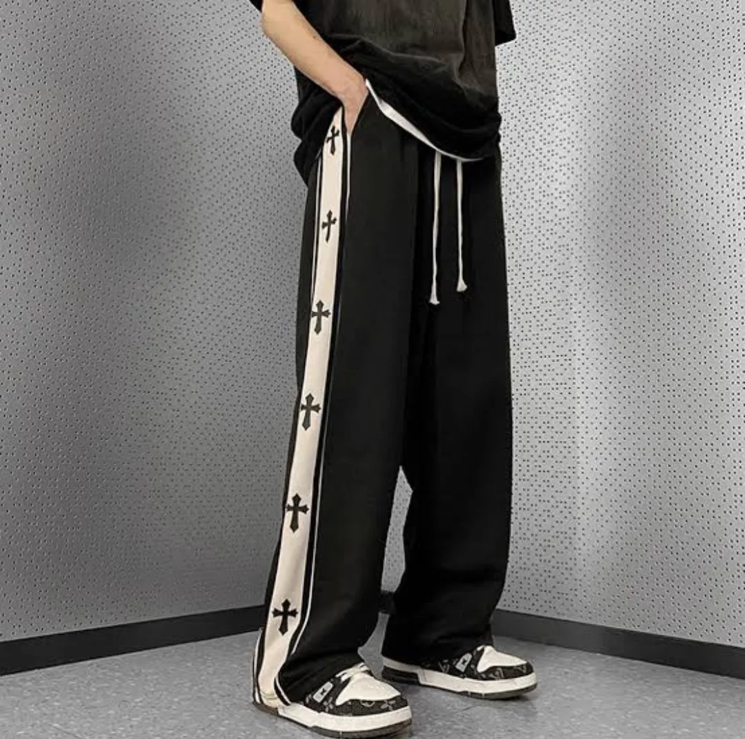 Y2k Harajuku Wide Leg Cross Print Baggy Track For Men